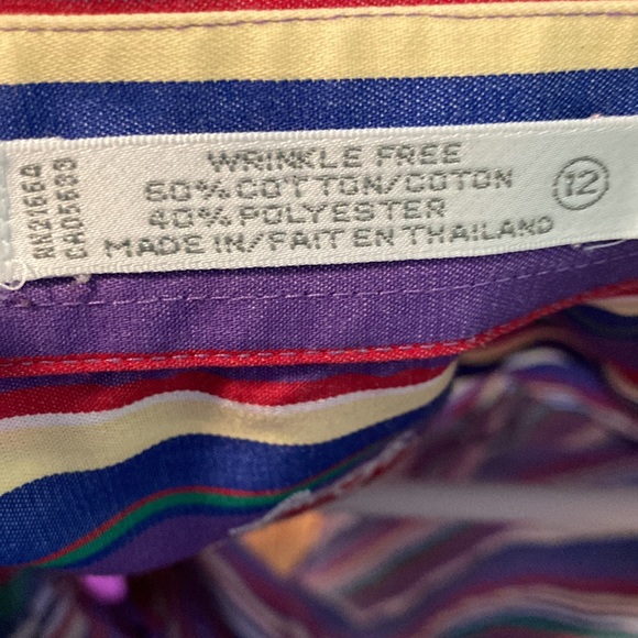 Vintage 80s Foxcroft striped button blouse cotton blend purple yellow red blue - Picture 6 of 6